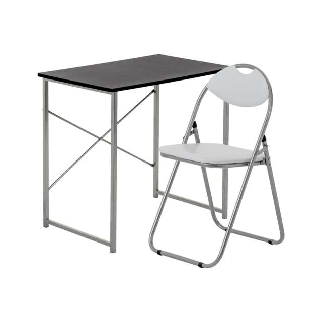Harbour Housewares Industrial Office Desk & Chair Set - Durable Compact Wooden Computer Bedroom Study Desk & Chair Black Black / White Chair One Size