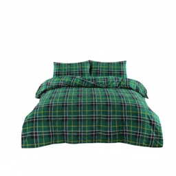 Thermal Flannelette Tartan Duvet Cover Set Warm Brushed Cotton Bedding Green King
