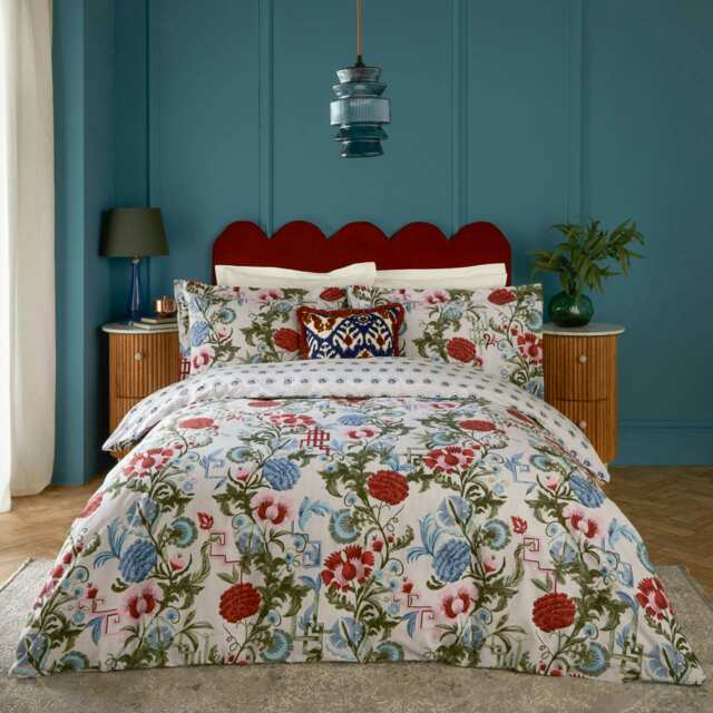 Seventy Three Ishana Floral Red Currant/French Blue Duvet Cover Set, Double Multi Double