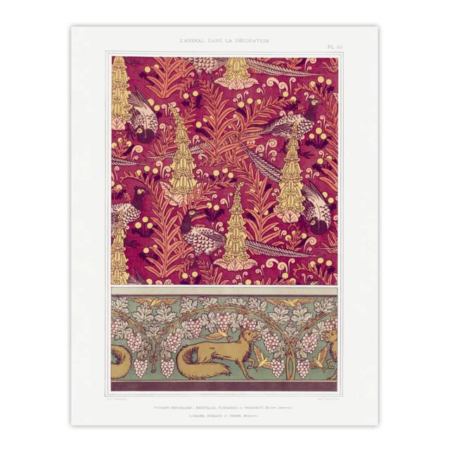 "Flowers Pheasants Foxes Patterns Vintage Wall Art Print Verneuil 18x24"""