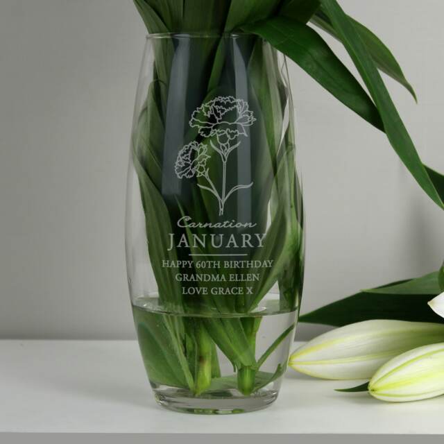 Personalised January Birth Flower Bullet Vase Clear