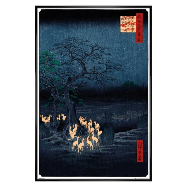 Gloss Black Framed Hiroshige New Years Eve Foxfire Maxi Poster Multi