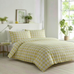 Portfolio Home Gingham Check Bedding Duvet Cover Set With Pillow Cases Yellow Double