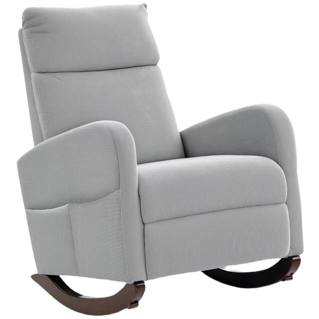 HOMCOM Rocking Chair, Corduroy Fabric Upholstered Accent Armchair with Side Pockets & Solid Wood Legs, Modern High Back Leisure Rocker Lounge Chair for Nursery, Living Room, Bedroom, Grey Grey