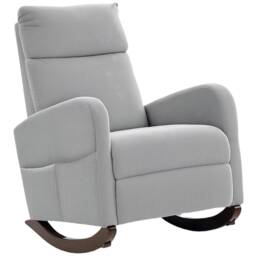 HOMCOM Rocking Chair, Corduroy Fabric Upholstered Accent Armchair with Side Pockets & Solid Wood Legs, Modern High Back Leisure Rocker Lounge Chair for Nursery, Living Room, Bedroom, Grey Grey