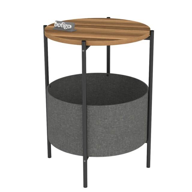 Round Wooden Side Table with Storage Bag and Metal Frame Living Room Decor Black Walnut