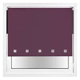 FURNISHED Blackout Roller Blind with Square Eyelets and Metal Fittings Easy Fit Window Shade Purple Aubergine (W) 180cm x (L) 165cm