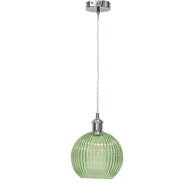 Betchley - Green Ribbed Glass Globe Chrome Retro Pendant Fitting