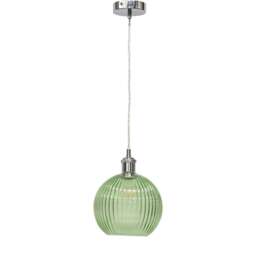Betchley - Green Ribbed Glass Globe Chrome Retro Pendant Fitting