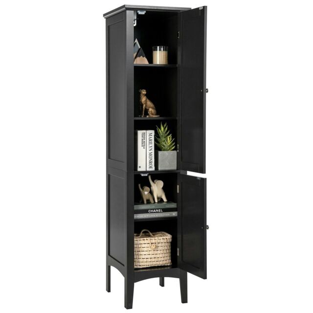 COSTWAY 5-Tier Bathroom High Cabinet Storage Organizer Black Black 1