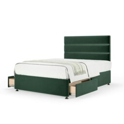 Majestic 1000 Pocket Sprung Green Plush Velvet 2 Drawer Divan Set And Milan Headboard King Size