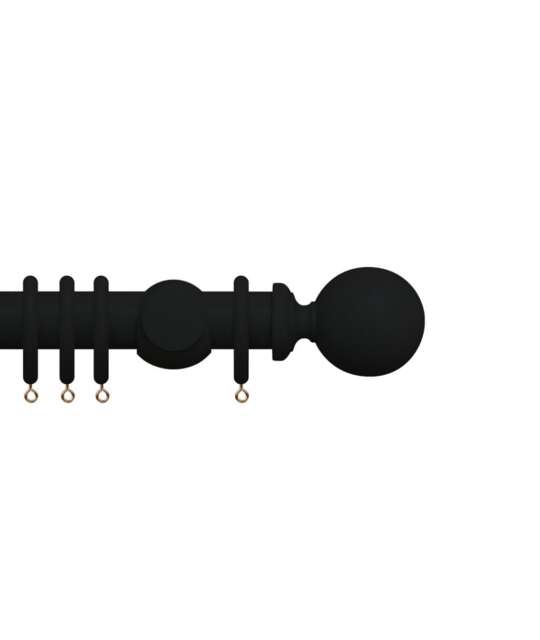 Premium 35mm Wooden Curtain Pole Set - Coal Black 420cm Black Coal Black