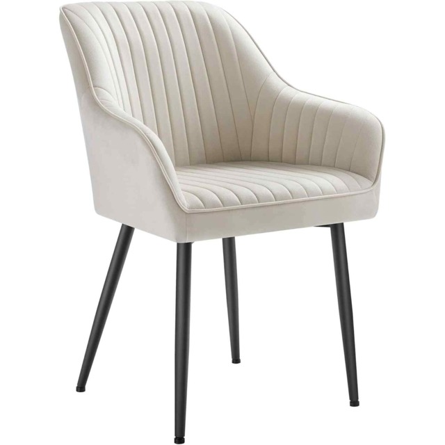 Modern Dining Armchair, Upholstered Velvet Kitchen Chair with Metal Legs, Cappuccino Beige and Ink Black