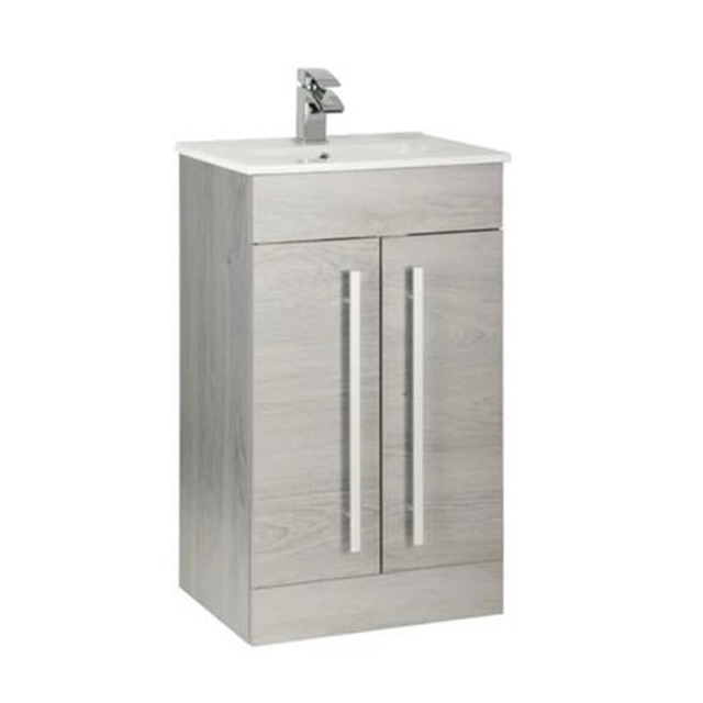 Bathroom 2-Door Floor Standing Vanity Unit with Ceramic Basin 500mm Wide - Silver Oak - Brassware Not Included Brown Brown 1
