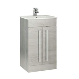 Bathroom 2-Door Floor Standing Vanity Unit with Ceramic Basin 500mm Wide - Silver Oak - Brassware Not Included Brown Brown 1