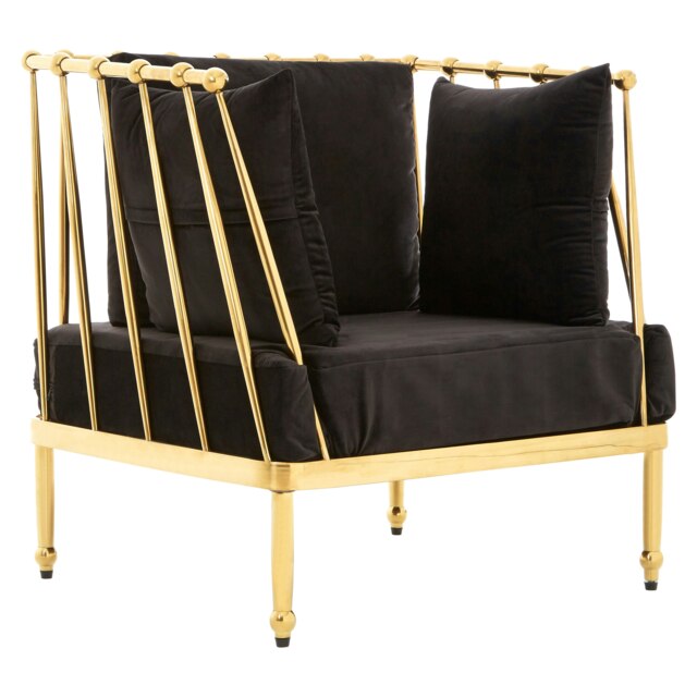 Luxurious Chair With Gold Finish Tapered Arms, Velvet Upholstered Arm Chair For Bedroom, Stylish Chair Gold