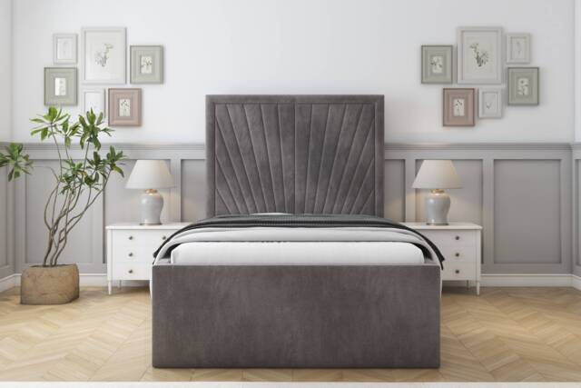 "Sloomy Somerset Slate Naples Deep-Sided Bed Frame With 50"" Upholstered Headboard 2'6 Small Single"