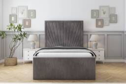"Sloomy Somerset Slate Naples Deep-Sided Bed Frame With 50"" Upholstered Headboard 2'6 Small Single"
