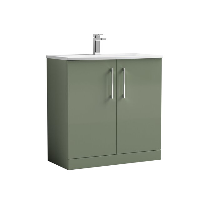 Balterley Modern Bathroom 2 Soft Close Door Floor Standing Vanity Unit & Curved Basin Green Satin Green 830 x 810 x 440mm