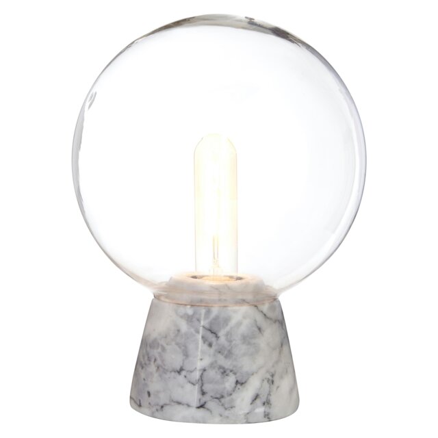 Orsina Versatile Globe Lamp With Grey Marble Base, Contrasting Bedside Table Light, Contemporary Modern Lamp