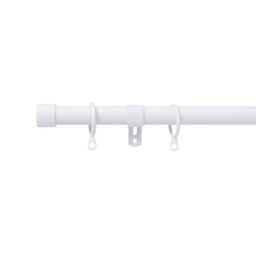 Lister Cartwright 28mm White Fixed Metal Curtain Pole Set Rings with Stopper Finial Easy fit (400 cm)