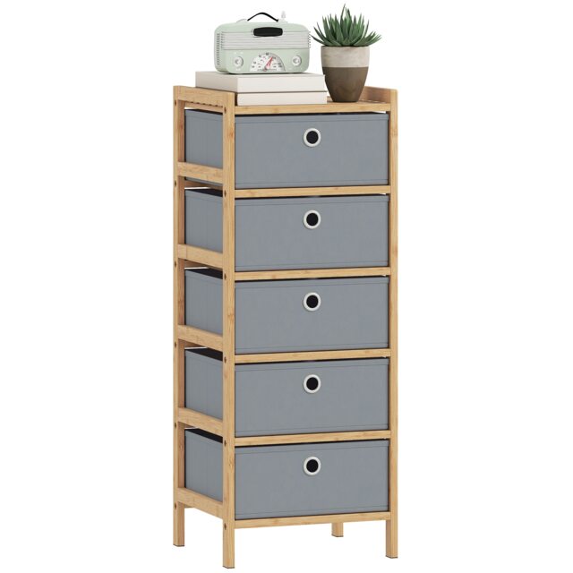 HOMCOM Chest of Drawers, 4 Drawers Dresser with Bamboo Frame Grey Light Grey Not provided