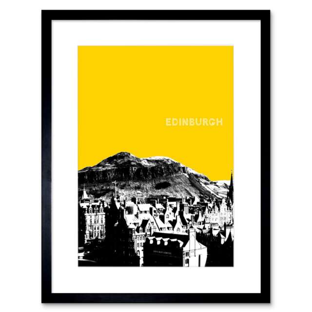 "Arthur's Seat Edinburgh Cityscape Scotland Yellow 9x7"" Black Framed Wall Art Print"