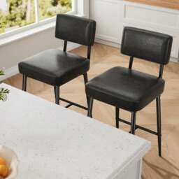 Set of 2 Bar Stools with Backrest Faux Leather Thick Padded Counter Height Stool - Black