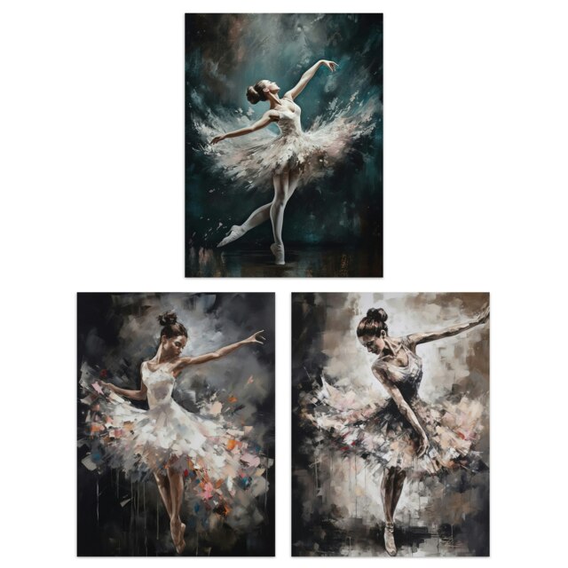 Set of 3 Ballet Dancers Oil Painting Ballerinas Dancing Wall Art Bedroom Prints 12x16 Inch