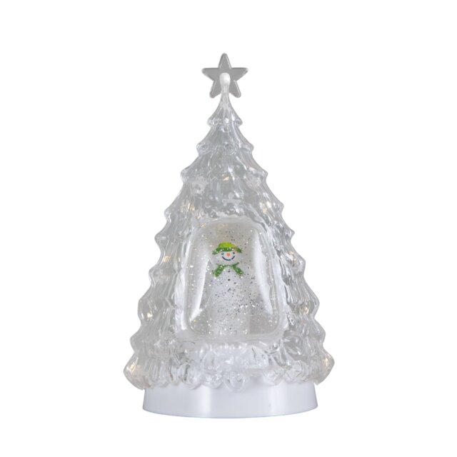 33cm Battery Operated Light up Christmas Tree Water Spinner with The Snowman & LEDs