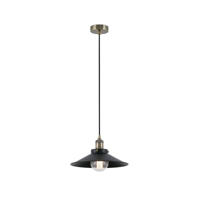 Marlin 1 Light Dome Ceiling Pendant Black, Gold with Black Shade, E27