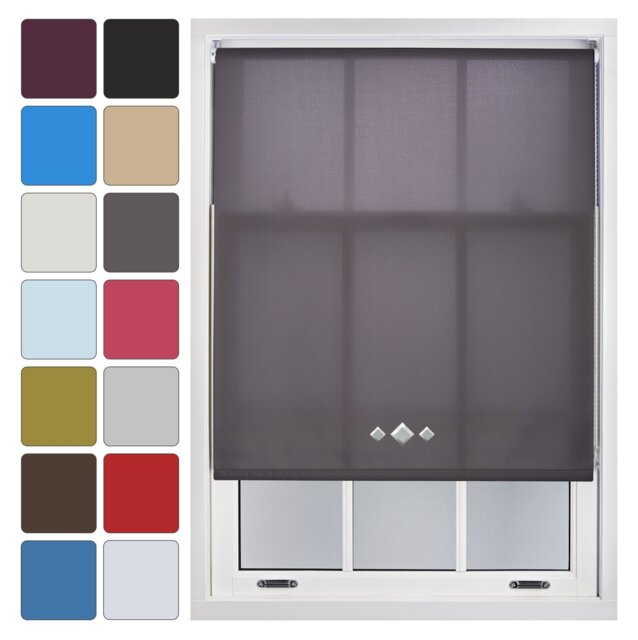 FURNISHED Daylight Roller Blinds with Triple Diamond Eyelet Cut to Size Sheer Fabric Grey Dark Grey (W) 180cm x (L) 165cm