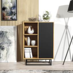 Sideboard Cabinet Display Cabinet Bookcase Storage Cabinet Oak Black Door Shelf Unit 70cm