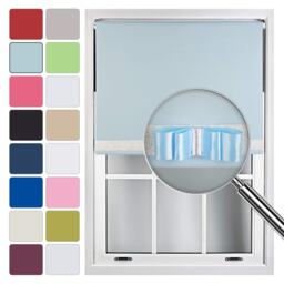 FURNISHED Blackout Roller Blind with Pink Glitter Trim and Duck Egg Bow Cut to Size Blue Duck Egg Blue (W) 90cm x (L) 210cm