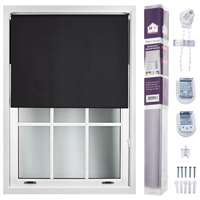FURNISHED Made to Measure Blackout Blinds Easy Fit UV Protection Insulated Window Shade (W)240cm x (L)210cm Black Black (W) 240cm x (L) 210cm