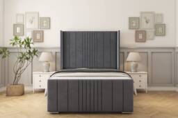 "Sloomy Hargrave Steel Plush Bed Frame With Mattress With 50"" Upholstered Wingback Headboard 4'6 Double"