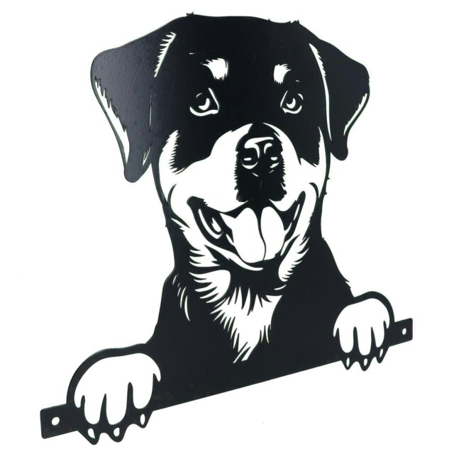 Black Metal Peeking Rottweiler Silhouette with Fixing Plate Garden Ornament Gift
