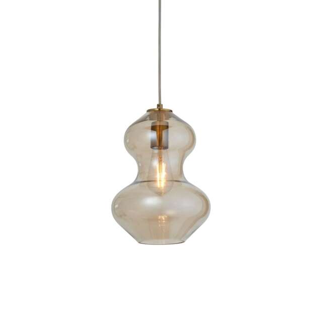 Kelda Shaped Dome Pendant Ceiling Light Satin Brass Plate, Champagne Lustre Glass, 1x E27