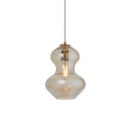 Kelda Shaped Dome Pendant Ceiling Light Satin Brass Plate, Champagne Lustre Glass, 1x E27