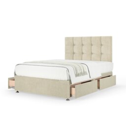 Super Ortho Orthopaedic Cream Naples Velvet 4 Drawer Divan Set And Pearl Headboard King Size