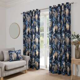 D & D Wisteria Eyelet Curtains Navy