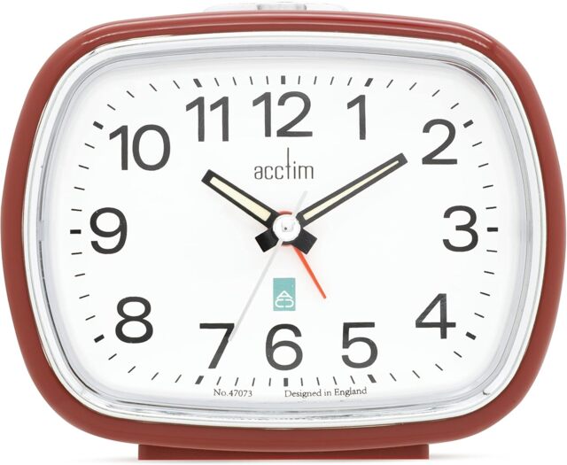 Acctim Camille Analogue Alarm Clock Quartz Luminous Hands Chrome Bezel Red Shiraz