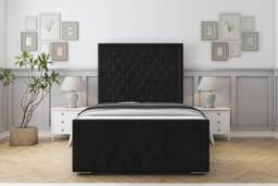 "Sloomy Monroe Black Plush Bed Frame With 50"" Upholstered Headboard 4' Small Double"