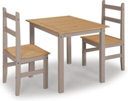 Corona Dining Table Set 2 Seater Grey Solid Mexican Pine Wood Dining Table With 2 Chairs