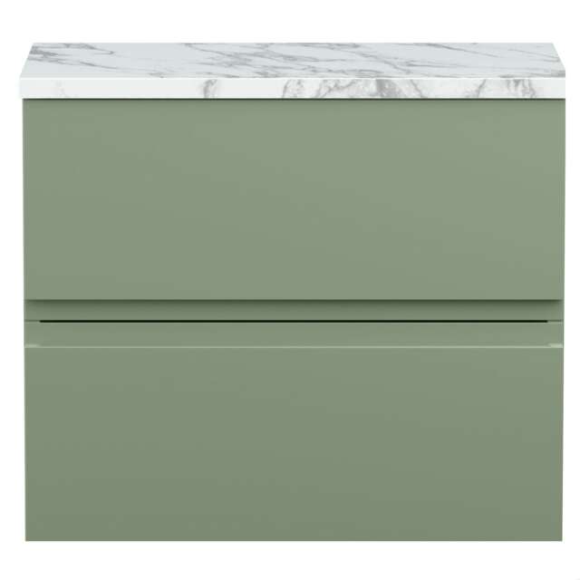 Balterley Mavesyn Contemporary 2 Drawer Wall Hung Vanity Unit with Laminate Worktop, Satin Green, 600mm