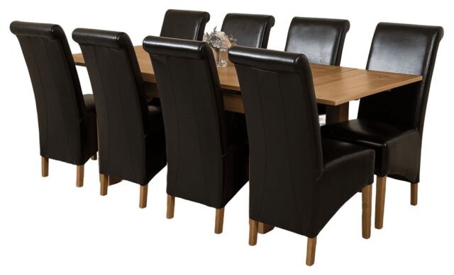 Richmond 140-220cm Oak Extending Dining Table & 8 Montana Leather Chairs Black Black