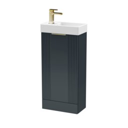 Balterley Floor Standing Cloakroom Vanity Basin Unit with Handle Compact Bathroom Storage Grey Satin Soft Black 781 x 400 x 222mm 1