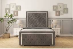 "Sloomy Sofia Chrome Slate Naples Bed Frame With Mattress With 50"" Upholstered Headboard 4' Small Double"