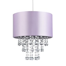Modern Lilac Satin Fabric Pendant Light Shade with Transparent Acrylic Droplets Purple Lilac 1