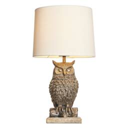 BHS Lucille Owl Table Lamp with White Shade, Bronze